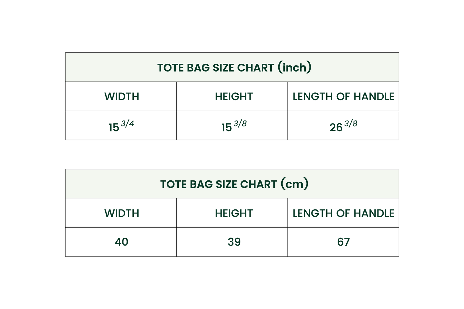 Tote Bag Size Chart