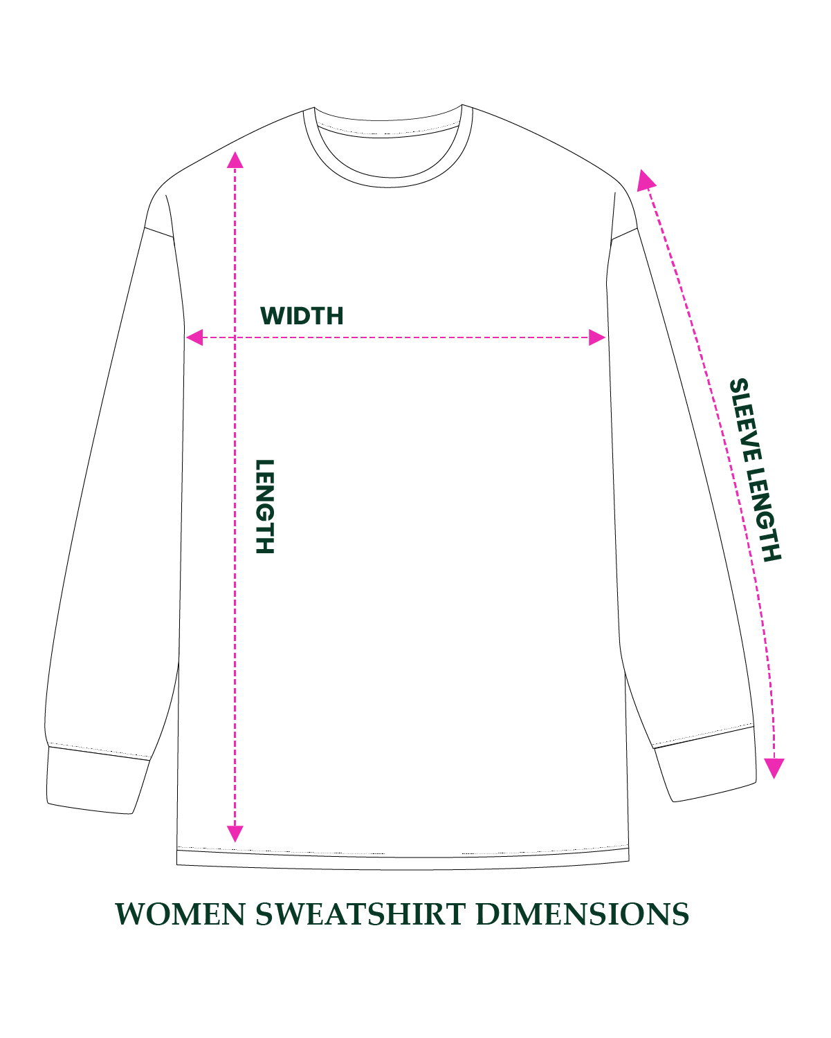 Women Sweatshirt Dimensions