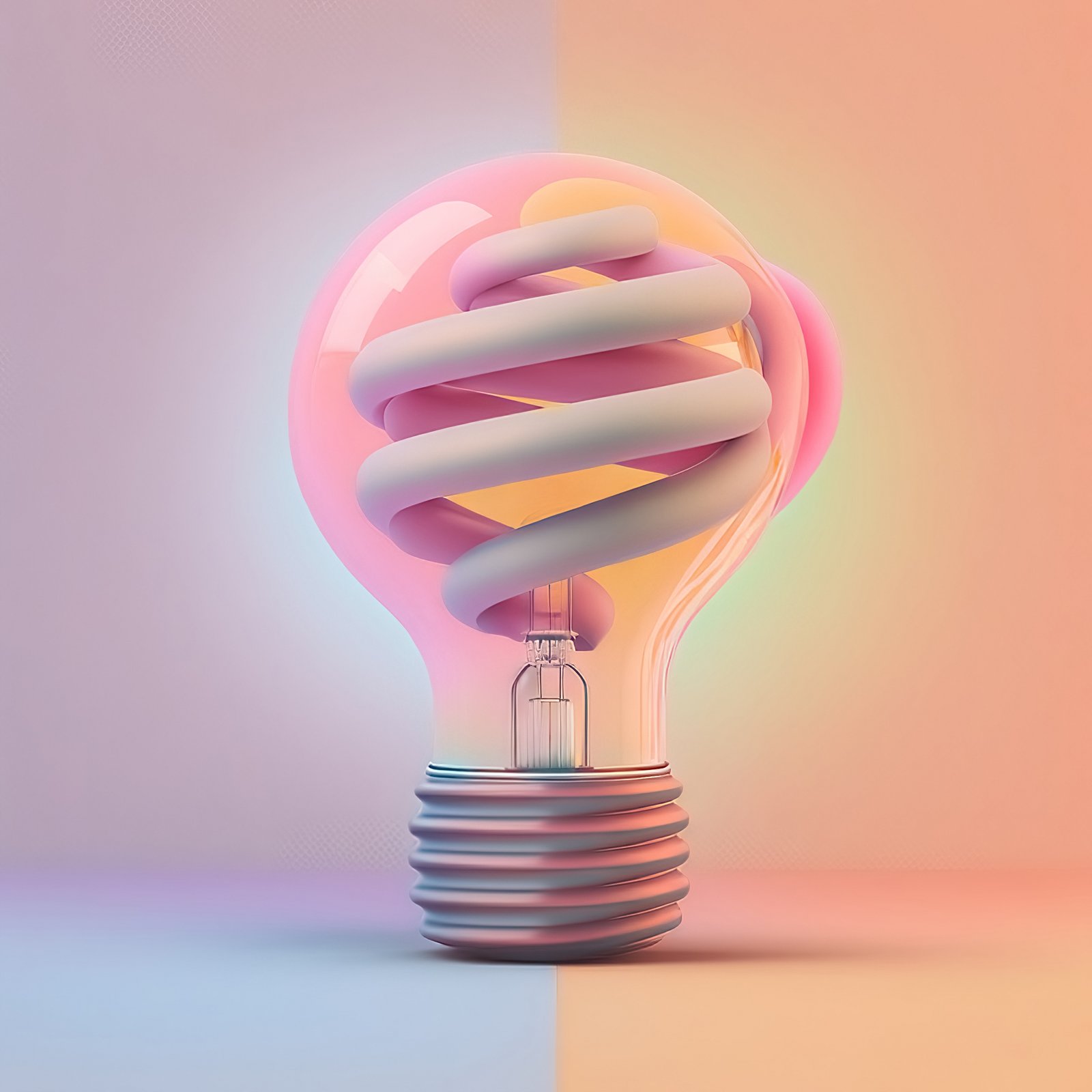 Funny, ultra soft Light bulb isolated on pink background. Pastel colors. Colorful poster and banner. Cartoon minimal air style. 3D illustration