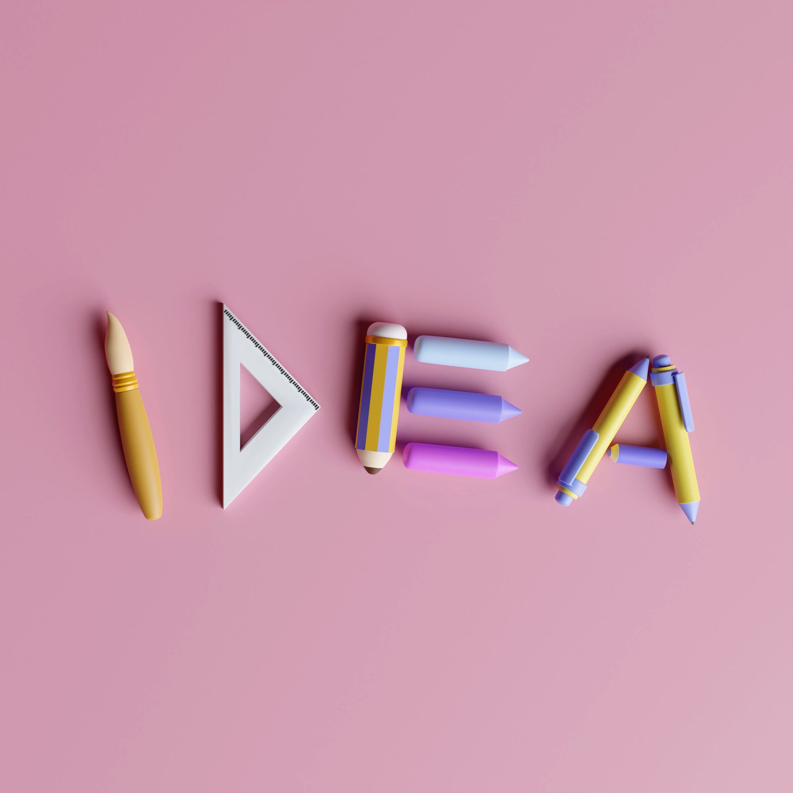 Idea word concept. Stationery Supplies isolation on pink backgro